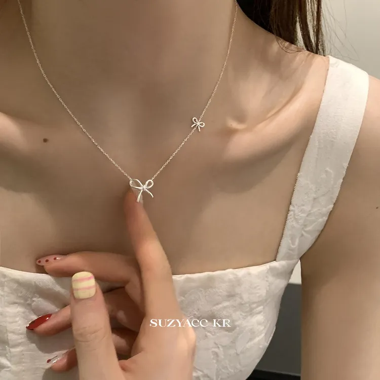 Suzyacc Kr 坠链均925银 超美甜美蝴蝶结银项链DX0149