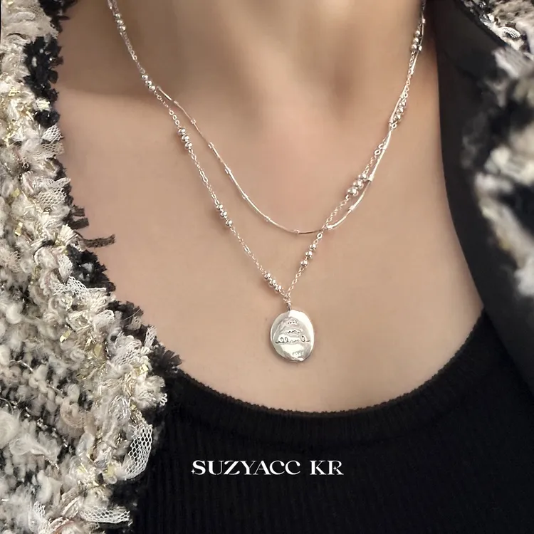 Suzyacc Kr 坠链均925银  圆牌双层纯银项链气质轻奢百搭X1050