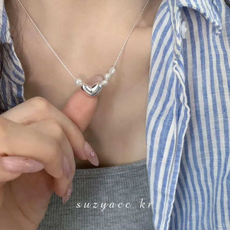 Suzyacc Kr 坠链均925银 【心之所向】项链爱心锁骨链X0795
