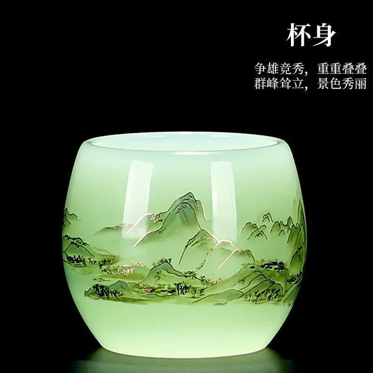 千里江山琉璃主人杯专用高端中式茶杯山水杯高档客杯隔热防烫杯
