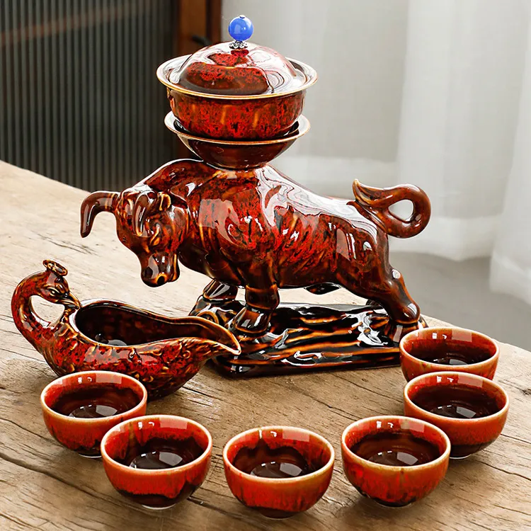 复古旋转牛半全自动懒人泡茶神器茶具家用功夫茶具办公室礼品logo