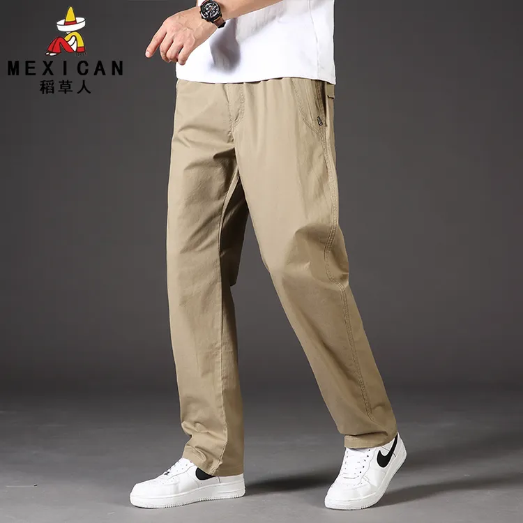 稻草人男士纯棉休闲裤宽松直筒长裤男大码春秋中年休闲工装裤男款