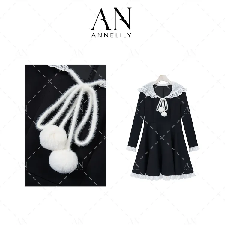 ANNELILY【晚月】2024年新款连衣裙ZQ2410055