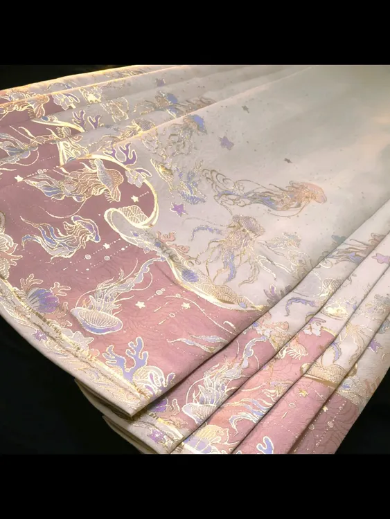 如锦江南【水母精灵】织金马面裙春夏百褶汉服婚礼气质中国风夏季女