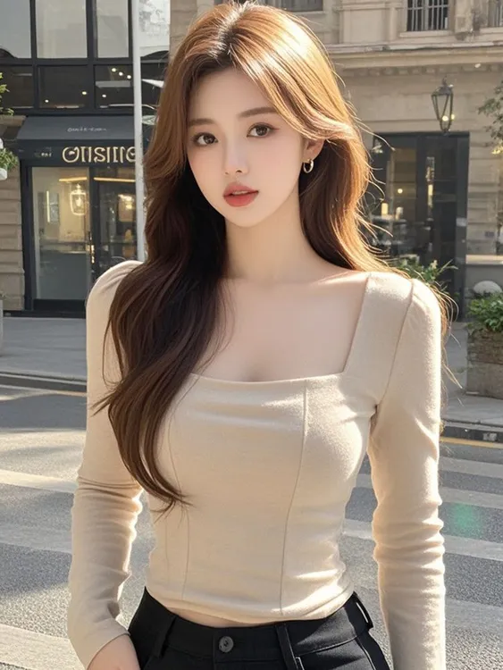 小个子纯色方领长袖打底衫女秋冬新款纯欲修身显瘦短款内搭上衣潮