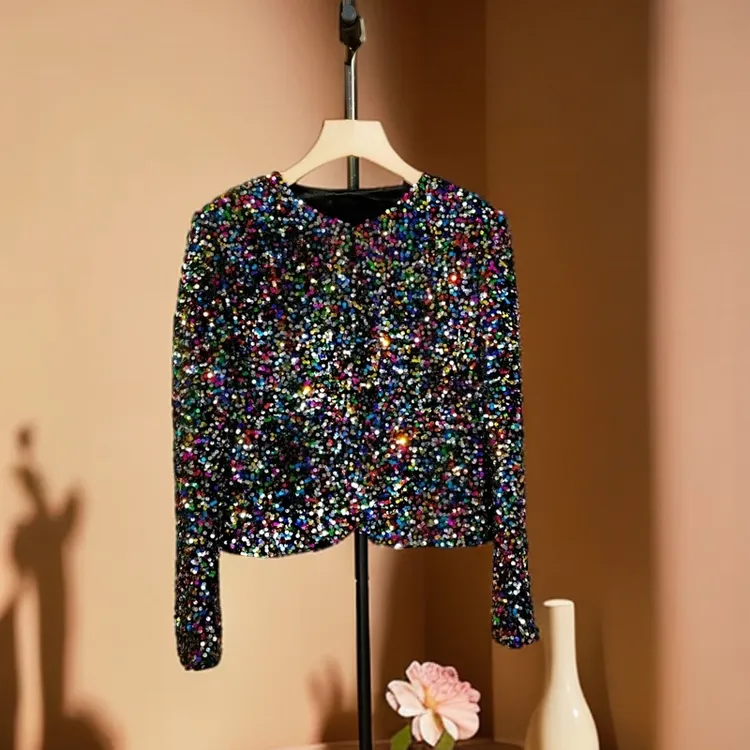 【炫彩丽人加棉】七彩亮小香风冬款夹棉外套时尚显高显瘦洋气修身