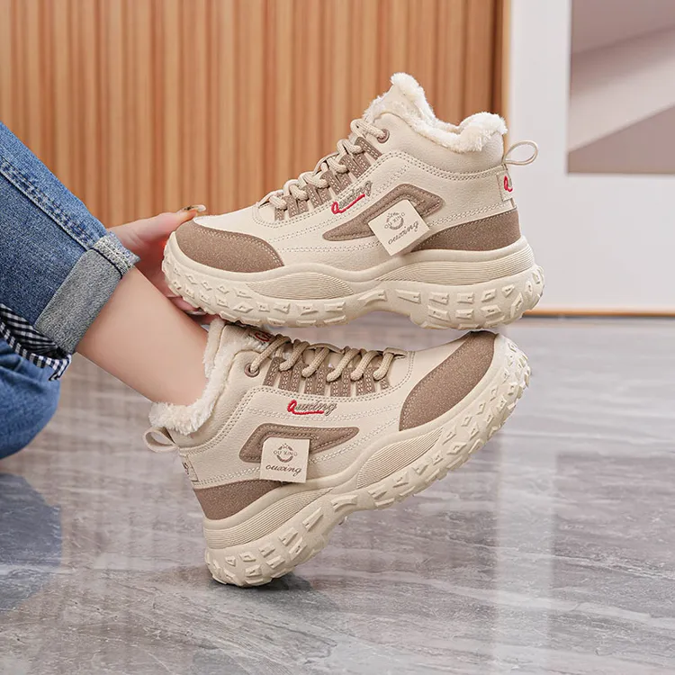 厚底高帮老爹鞋女加绒加厚棉鞋2025冬季新款保暖鞋韩版休闲运动鞋