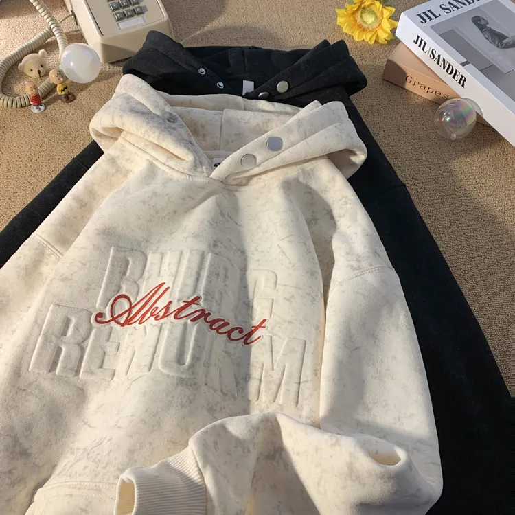 500克重磅美式复古钢印字母卫衣男秋冬加绒加厚vibe高街潮牌外套