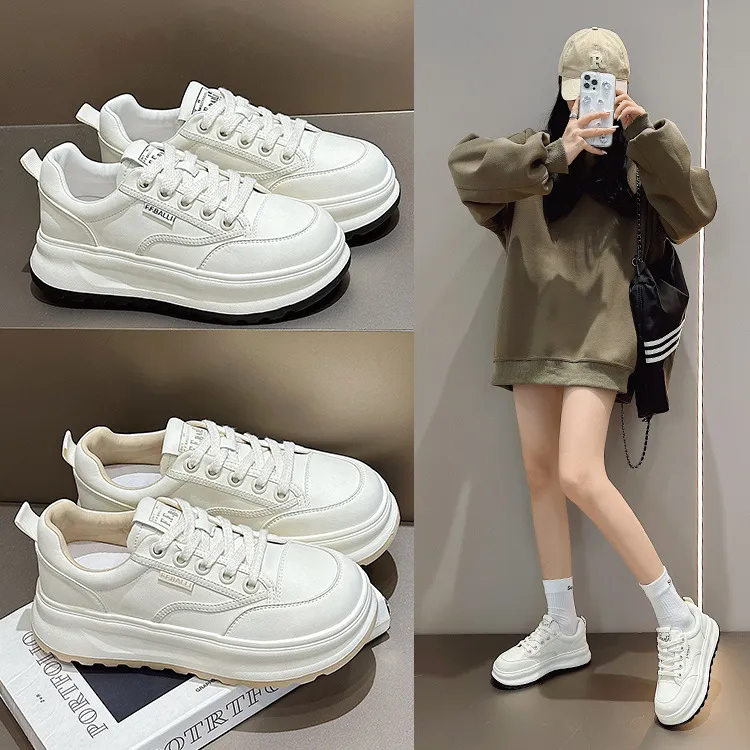 EVA厚底真皮小白鞋2024新款百搭女鞋松糕轻便牛皮运动鞋休闲女鞋