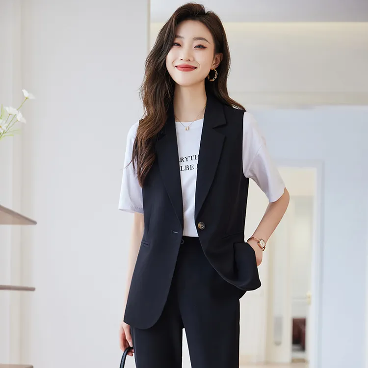 杏色西装马甲外套女士春夏2023新款无袖坎肩外穿休闲马夹F11-307