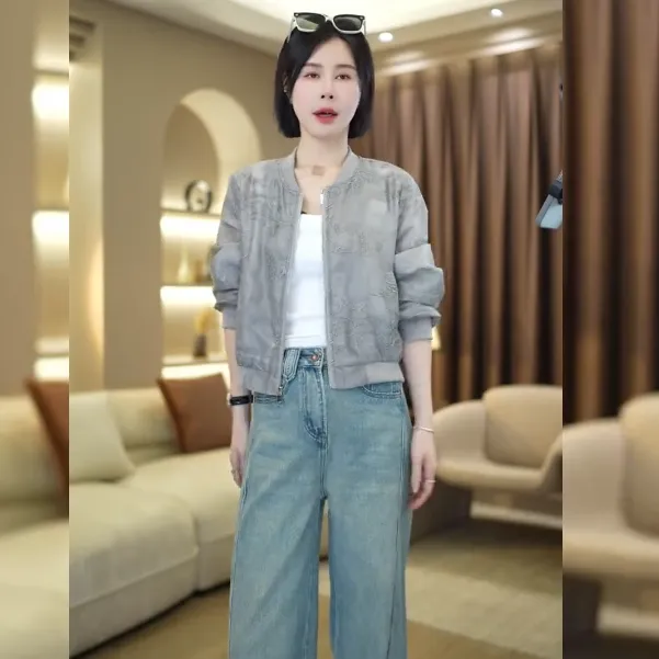 2024夏款刺绣立领休闲外套上衣女外套女款短款短款时尚百搭气质