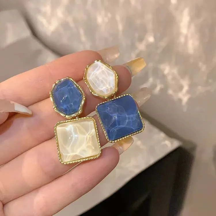 合金耳饰 不规则蓝色耳钉潮小众设计感独特耳环夸张气质耳饰时尚