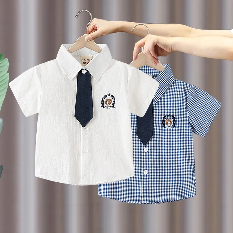 男童短袖衬衫2025夏季夏装新款儿童童装纯棉休闲学院半袖白衬衣潮