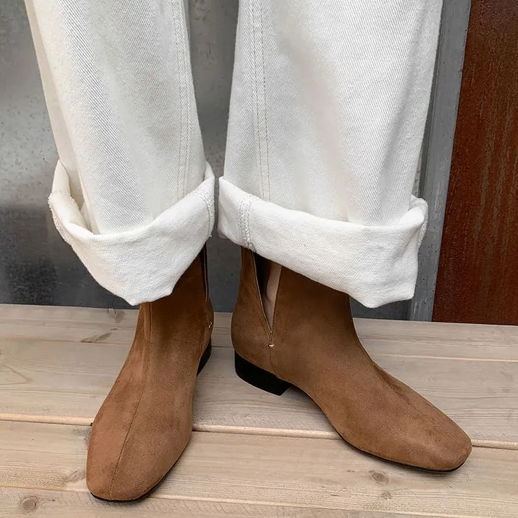 【高品质】Row风极简简约大牌北欧风超软百搭2cm真皮女鞋短靴裸靴