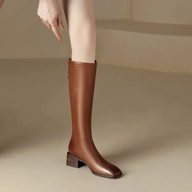2024新款推荐修腿型！全真皮长靴女不过膝女秋冬新款舒适时尚粗跟