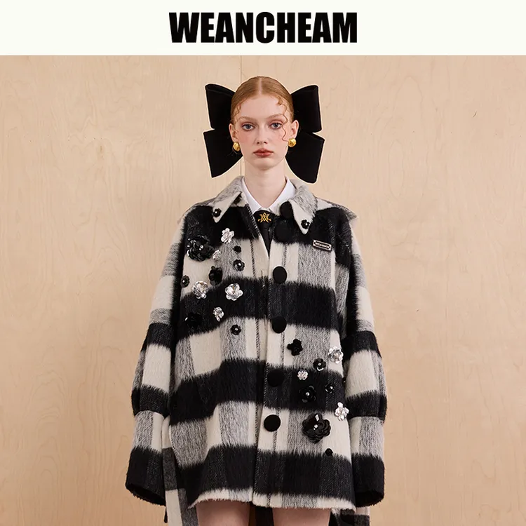WEANCHEAM未未姆高智淡人山寅书院钉钻连帽双面尼外套W14QDT007