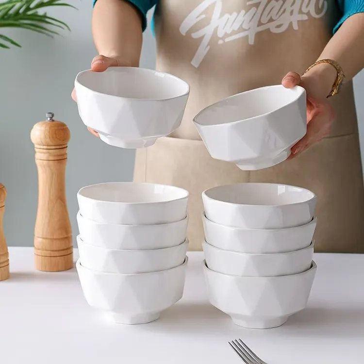 10个装陶瓷碗家用新款简约4.5英寸米饭碗高颜值吃饭碗纯白餐具