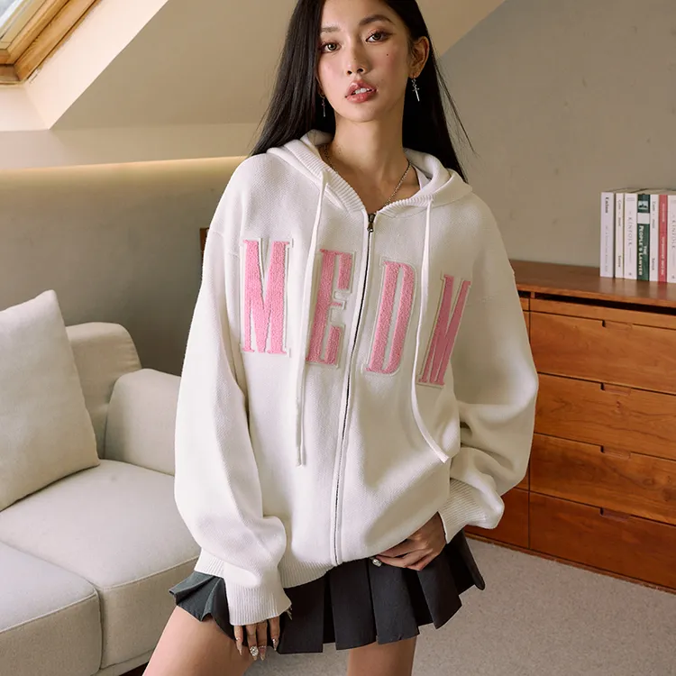 MEDM24FW基础毛巾绣logo拉链毛衣男女同款秋季美式休闲针织衫外套