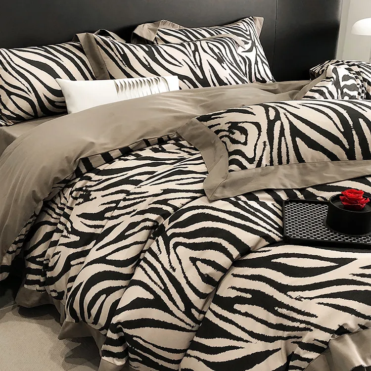 水星系列高端家纺高端100支长绒棉磨毛四件套加厚纯棉全棉斑马纹