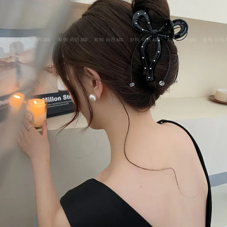 黑白波点飘带蝴蝶结抓夹女韩系后脑勺高级感轻奢风丸子头盘发神器