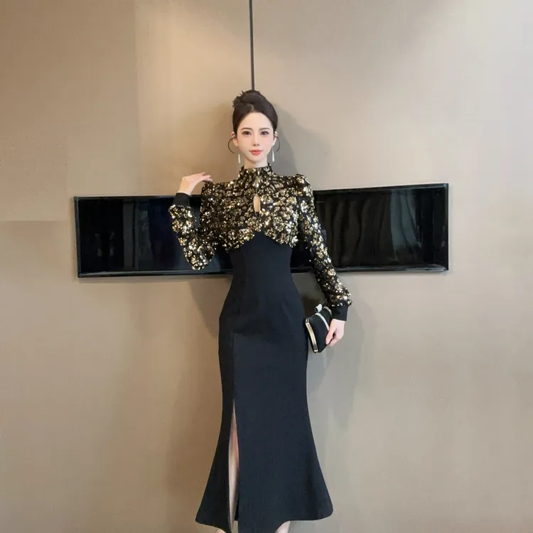 【设计师定制】新款轻奢名媛气质优雅亮片优雅高级感连衣裙91447