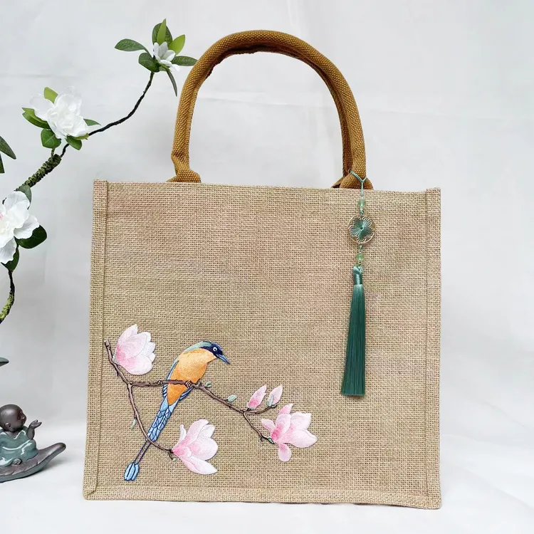 收纳袋大容量黄麻手提袋饭盒袋防水麻布袋包装袋古风文艺小清新包