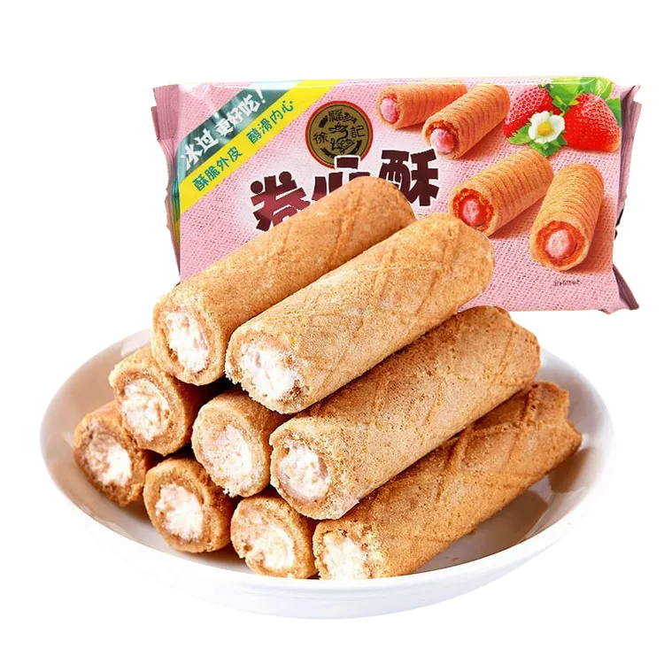 徐福记卷心酥清新草莓味香浓奶油味卷心酥105g早餐饼干休闲零食
