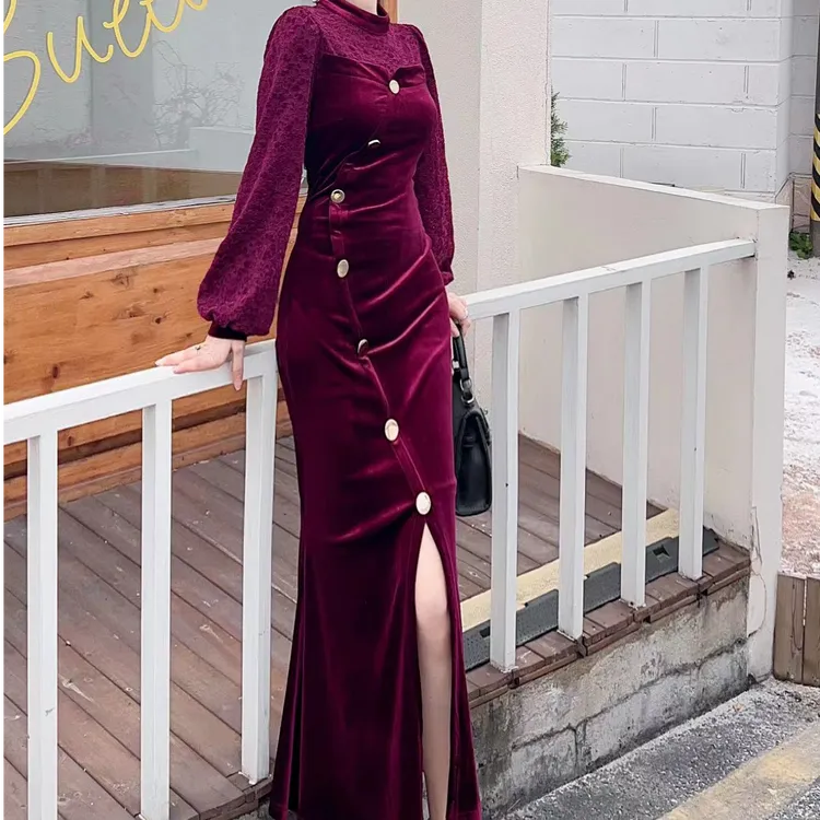 【高端定制·小众设计】秋冬简约单排扣时尚设计感修身连衣裙82238