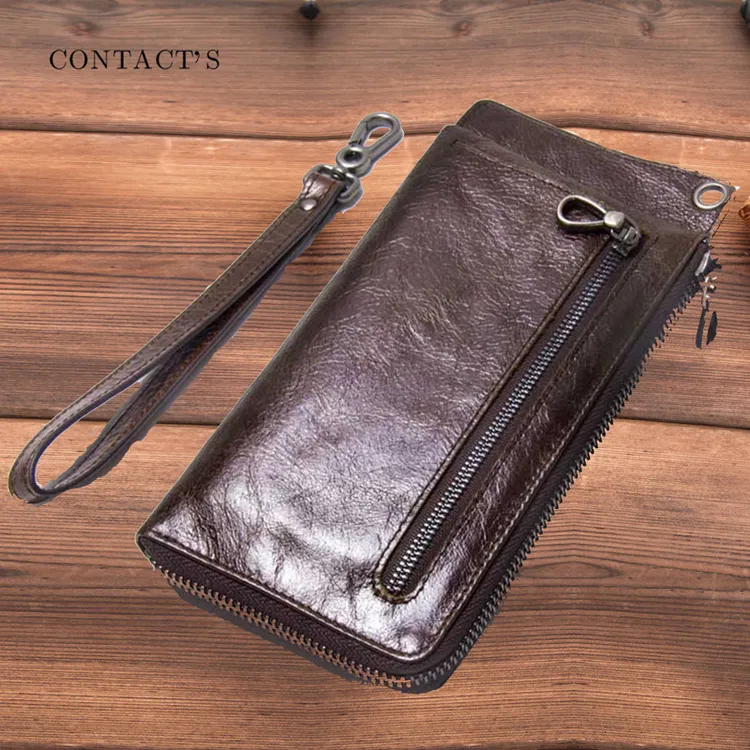 黑天使欧美潮流RFID防盗刷多功能休闲男士钱包牛皮配手腕带手拿包