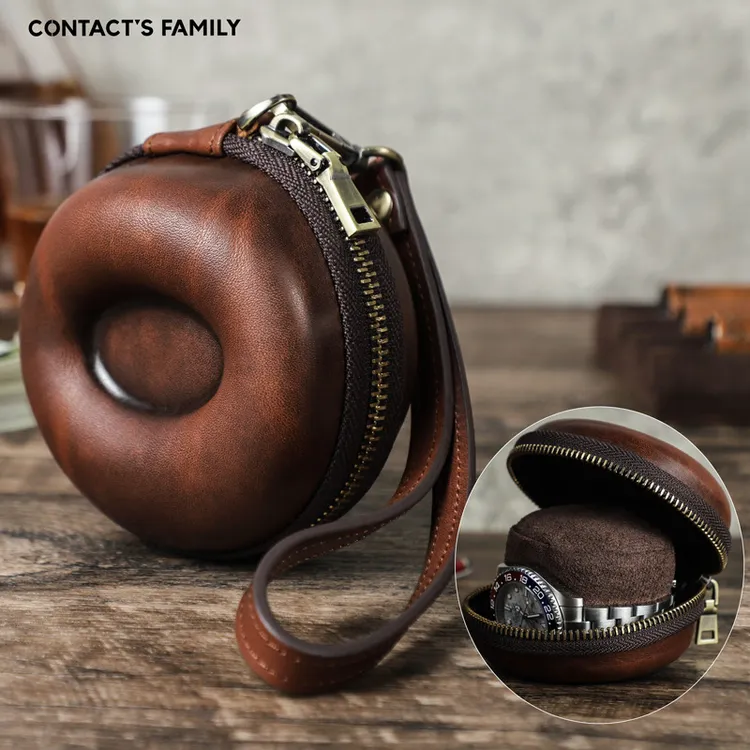 首饰盒/箱 复古皮质家用欧式收纳盒手表创意收纳包圆形