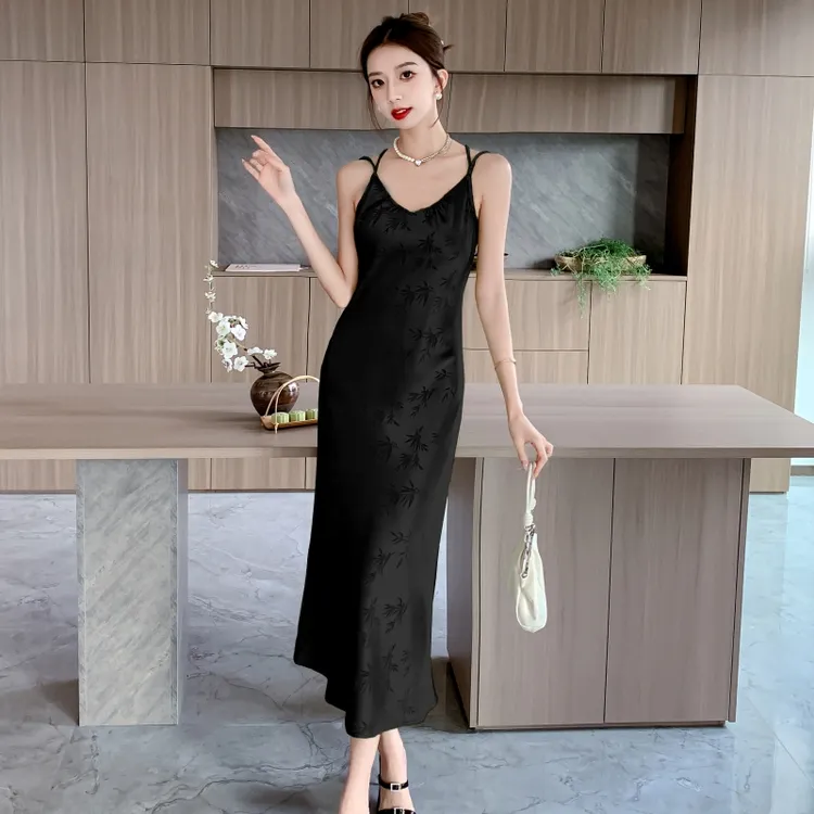 2024新款设计款手工编制带竹报平安新中式国风连衣裙开叉蕾丝复古