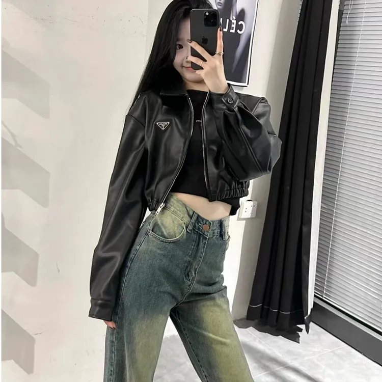 黑色皮衣机能少女 年新款时髦舒适翻领拉链夹克软皮衣短外套女