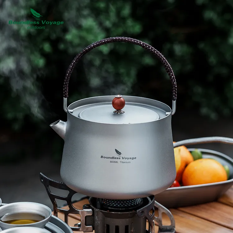必唯纯钛烧水壶800ML户外泡茶煮水壶超轻便携露营炊具便携式茶壶