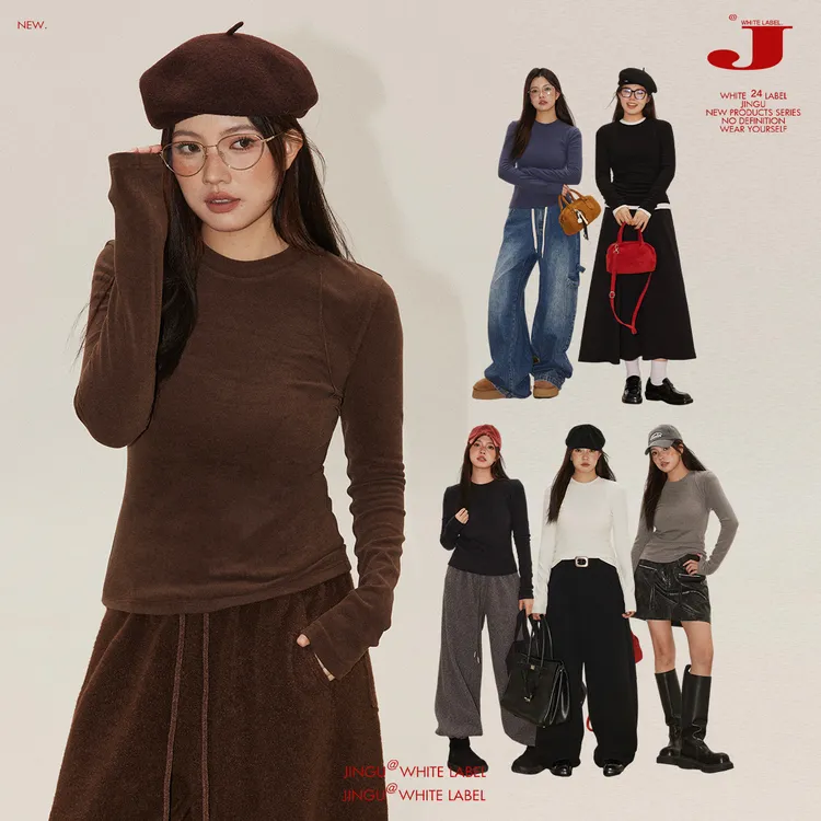 晶咕白标 ~暖绒衫~经典极简纯色德绒T恤秋冬新款大码打底衫上衣