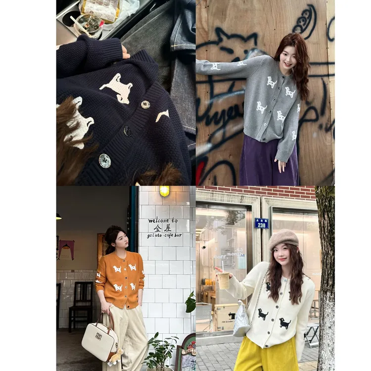 晶咕【斑点小狗】慵懒高级感圆领加厚针织小狗印花开衫外套