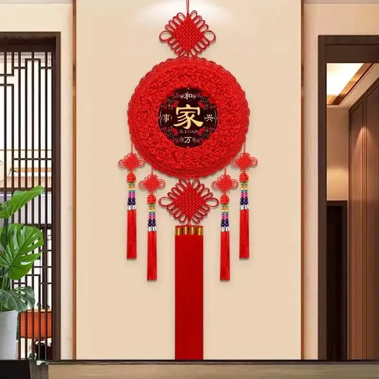 高档中国结桃木挂件圆形福字客厅大号挂饰玄关入户门背景墙新装饰