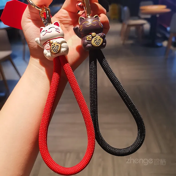 招财手腕绳女ins手机挂绳短款手提红绳手机挂饰招财猫挂件小吊坠