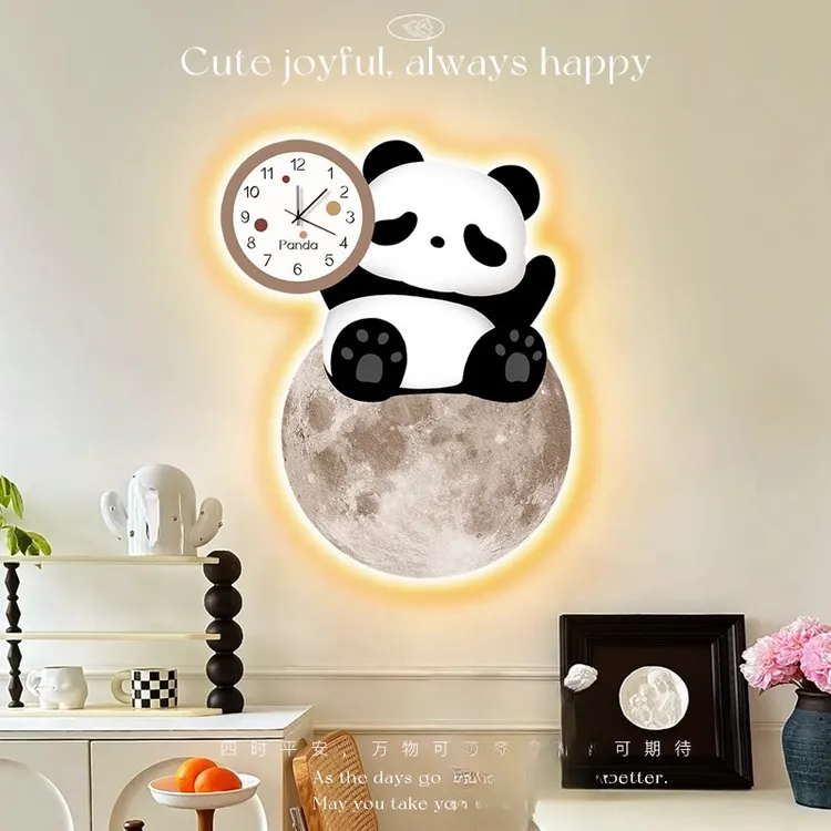 月球简约钟表挂钟客厅装饰画餐厅氛围灯挂画时钟壁画家用时尚卧室