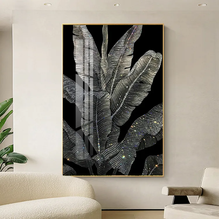 家大业大晶瓷竖芭蕉叶壁画轻奢客厅装饰画走廊玄关沙发玄关装饰画