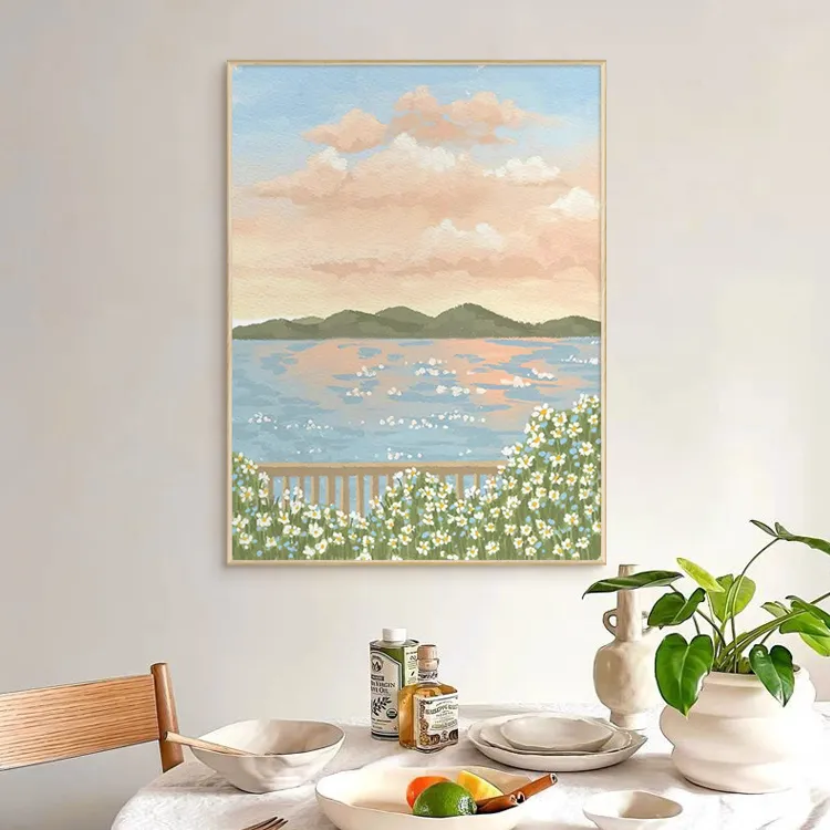 法式北欧客厅桌面摆画现代简约装饰画小清新风景餐厅柜子边壁画