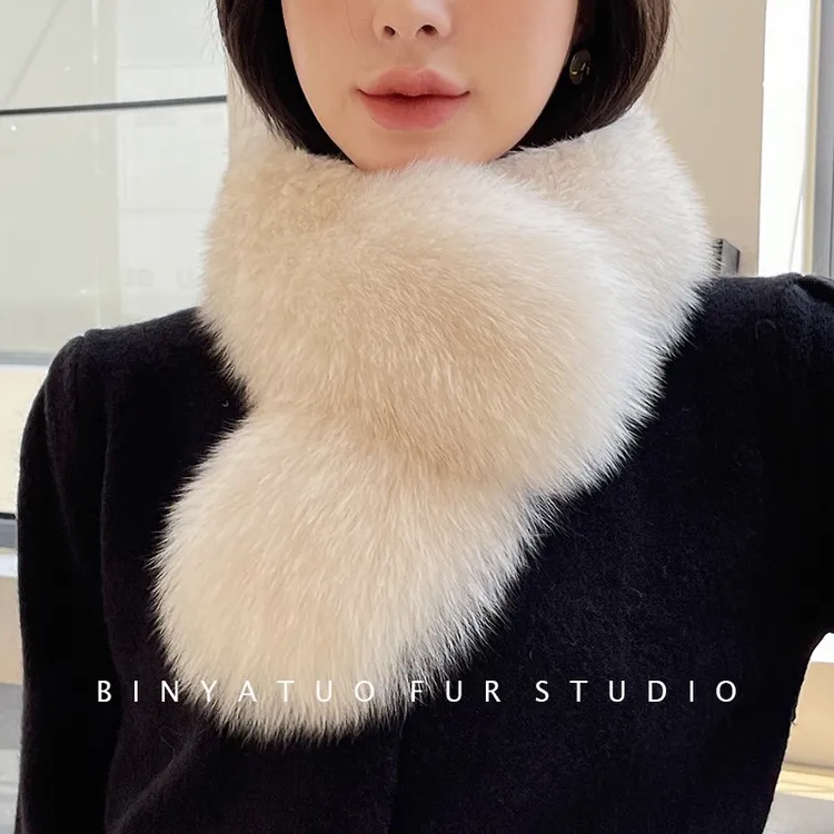 秋冬保暖狐狸毛毛领反面獭兔 狐狸毛围巾气质皮草围脖真毛男女
