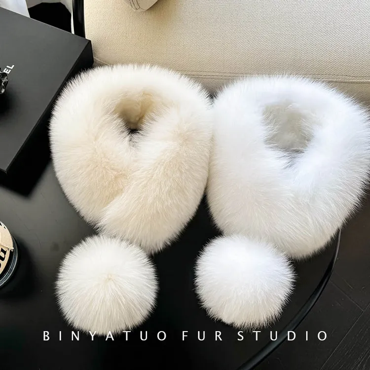 可爱小雪球 狐狸毛皮草围巾 秋冬保暖双面毛真毛围巾脖套甜美