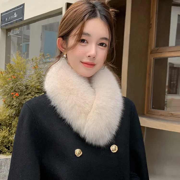 张元英同款狐狸毛 内獭兔毛 短款吸扣V字真毛保暖围脖围巾毛领女