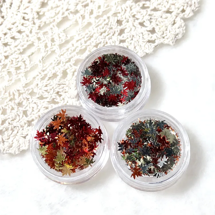 美甲用品彩色新款深秋的枫叶系列装饰大亮片银色红色闪片闪粉爆闪