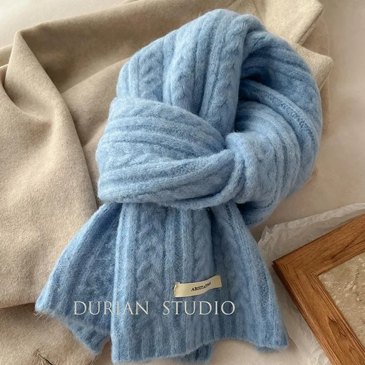 敲韩风的色系~韩国ins推荐复古奶茶色咖色米色麻花纹百搭 小围巾