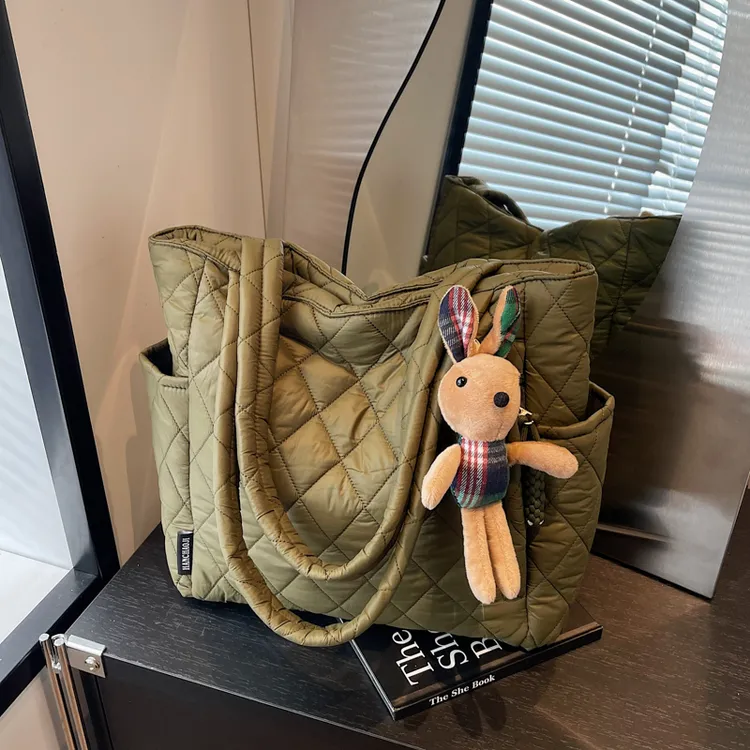 菱格托特包包女2025秋冬新款通勤手提帆布袋大容量休闲百搭单肩包