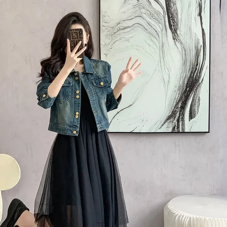 牛仔外套女春秋新款宽松显瘦减龄洋气法式时尚设计感短款夹克上衣
