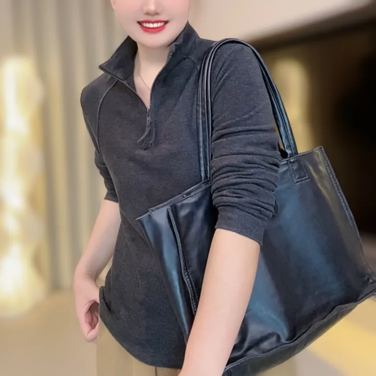 秋冬新款立领拉链加厚保暖上衣女宽松显瘦百搭气质妈妈外穿打底衫