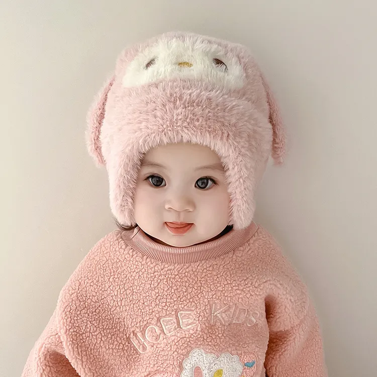 婴儿帽子秋冬季可爱超萌男童女宝宝毛绒保暖护耳帽加绒加厚新款潮