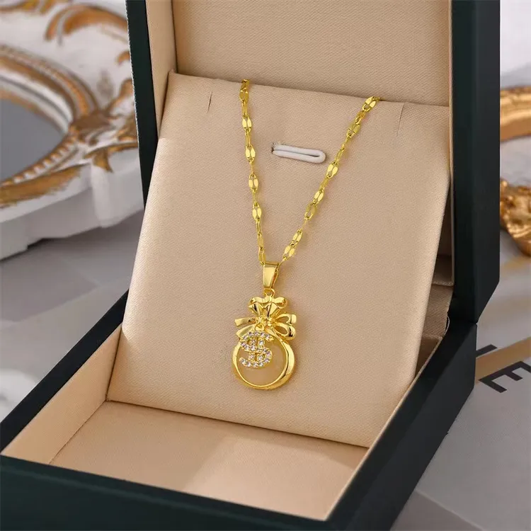 钛钢项链 福袋项链招财转运坠链百搭轻奢气质金色精致设计感时尚